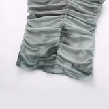 New Silk Screen Printing Pleated Trim Blouse 3067054-Outfit