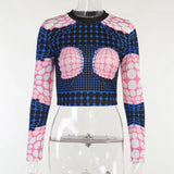2021 Women Autumn Long Sleeve 3D Printed Slim Fashion T Shirt Crop Tops Fall Female Clothing