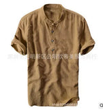 Summer Travel Holiday Men's Leisure Simple Small Fresh Linen Shirt Thin Solid Color Short-Sleeved Leisure