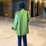 Casual Pu Coat For Women Notched Loose Long Sleeve Single Breasted Patchwork Pockets Coats Female 2021 Autumn
