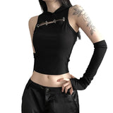 Woherb Summer Sexy Hot Girl Personality Street Niche Pure Color Slim Show Thin Crop Fashion Hooded Vest-Outfit