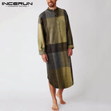 Plaid Sleep Robes INCERUN Mens Long Sleeve O Neck Nightwear Cotton Pockets Nightgown Cozy Buttons Sleepwear Plus Size