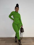 Wear Solid Autumn Tracksuit Women Casual Turtleneck Long Sleeve Pullover Top and Pants Slim Two Piece Set Basic Outfits-Outfit