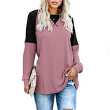 Autumn Patchwork Long Sleeved T-Shirt Fashion Loose Casual Top Women Oversized Tunic Round Neck Tee Shirt Pullovers Femme-Outfit