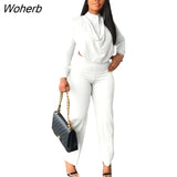 Long Sleeve Blouse Straight Pants Set 2 Piece Suit Office Ladies Solid Straight Trousers Fall/Winter 2pcs Outfits Women-Outfit