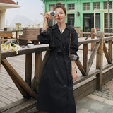 New Fashion Double-Breasted Long Women Trench Coat Office Lady Duster Coat Female Outerwear Black Khaki