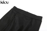 Kliou Concise 2 Piece Set Women Sexy Skew Collar Crop Tops+Pencil Pants Matching Outfit Girl Hot Skinny Classic Street
