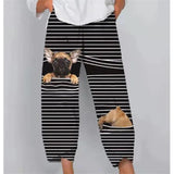 Cute Cartoon Print Women's Pants 2021 Spring Casual Elastic Waist Trousers Oversize Loose Beach Wide Leg Pants Plus Size