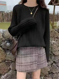 Winter Korean Fashion Long-sleeved Tops Solid Colorsweater Women Oversized Sweater O-Neck Soft Women's Knit Pullovers-Outfit