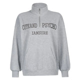Letter Printed Women's Sweatshirts Streetwear Harajuku Korean Overszied Tops Stand Collar Casual Shirts