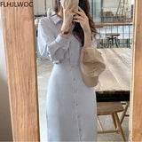 2021 Chic Korea Fashion Clothes Fenimine Vestidos Women Elegant Office Lady Vintage Single Breasted Button Solid Shirt