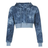 Tie Dye Printed Hoodies for Women Harajuku Streetwear Casual Crop Sweatshirts Autumn Basic Fashion Tops