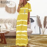 Striped Sundress ZANZEA 2022 Fashion Summer Printed Dress Short Sleeve Maxi Vestidos Female Casual Beach