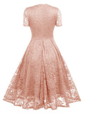 Lace Short Sleeves V-Neck Swing Bridemaid