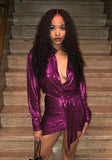Deep-V Sexy Metallic Long Sleeve Mini Club