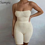 Knitted Summer Women Casual Tracksuit Skinny Shorts Set Lounge Wear Strap Sport Tops And Mini Biker Shorts Two Piece