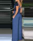 Design Wide Leg Suspender Jumpsuit Women Sleeveless High Waist Overall Pants Jumpsuits Soid Color Summer 703-1-Outfit