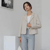 Single-Breasted Blazers Women 2023 Korean Fashion Long Sleeve Blazer Jacket Ladies Casual Temperament Cropped Suit Coat-Outfit