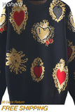 Embroidery Knit Sweater Women Pullover Love Knitted Sweaters Spring Vintage Long-sleeved Casual Jumpers Knitwear QH2215-Outfit