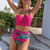 New High Waist Bikini Leaf Print Swimsuit Women Push Up Swimwear Female Halter Bathing Suit Vintage Swimming Suit