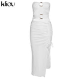 Kliou Draw String Maxi Dress Women Sexy Slash Neck Backless Bodycon Vestido Hot Female Body-shaping Streetwear Summer