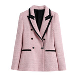 Winter Style Collision Trimming Texture Double-Breasted Suit Coat 2008457-Outfit