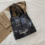 Trendy Canvas Handbags Korean Fashion Printed Shoulder Bags for Women 2021 New Large Capacity Open Graffiti Shopping