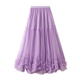 Swing Design Fashion Mesh Dress Sweet Wooden Ear Lace A Word Big Swing Ponum Skirt