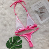 Woherb 2024 New Crystal Diamond Bikini Sexy Stripe Strap Split Swimsuit Vacation Women's