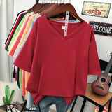 100% Cotton M-6XL T Shirt Solid V Neck Tshirt Short Sleeve Women's Top Basic Summer Couple Oversized T Shirts-Outfit