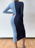 Contrast Color Commuting Button V Neck Long