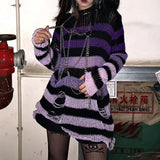 Punk Gothic Sweater Emo Tops E-girls Mall Goth Pullovers Y2k Harajuku Grunge Clothes Alt Dark Aesthetic Striped