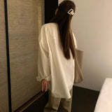Elegant White V Neck Blouse for Women 2024 Spring Summer Long Sleeve Loose Shirt Woman Oversized Single-Breasted Shirts-Outfit