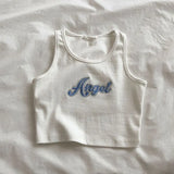 Tank top women embroidered high waist outerwear kawaii summer camisole Slim inner wear short sleeveless short female cropped