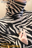 Pullover 2023 Spring Autumn Women Knitted Turtleneck Sweater Casual Jumper Zebra Pattern Letter Print Slim Sweaters-Outfit
