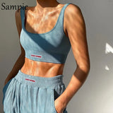 2020 Sexy Women Print Letters Sweatpants Set Tracksuit Sleeveless Tops And Sport Loose Jogger Pants Two Piece Set