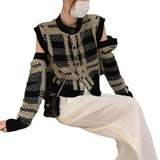 Woherb Spell Color Small Fragrant Wind Sweater Coat Female Autumn New Korean Version Design Sense Removable Long Sleeve Knit Cardigan-Outfit