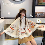 Cat Printed Warm Women Capes Hooded Harajuku Students Female