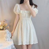 Dresses Women Floral Ruffles Square Collar Puff Sleeves High Waist Summer Casual Mini Korean Style Ulzzang Soft Daisy