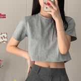 Women Cropped Solid Sexy Minimalist Hot Sale Slim Casual Fashion Preppy Chic Basic Tops Korean Style Streetwear