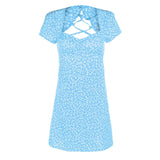 hirigin Fashion Women Short Sleeve Wrap Boho Floral Mini Dress Ladies Summer Holiday Party Sundress Female