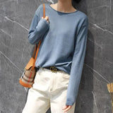 Women Sweaters White Long Sleeve O-neck Basic Pullovers Spring Autumn Solid Korean Sweater Bottoming Shirts V-neck