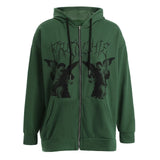 Size Y2K Hoodie Zip-up Sweatshirt Angel Printing Jacket Loose Long Sleeve Pockets Streetwear Hip Hop Fashion Men Women