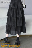 Women 4 Layered Fairy Silk Cake Skirt Casual High Waist Mid-length Solid Color Long Tulle Skirt For Spring Summer QT2043-Outfit