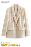 2023 Women Summer Pant Suits 2 pieces sets Casual Striped Blazers Coats and Trousers Female Elegant OL Suit Clothing-Outfit