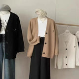 Woherb Wind Sweater Coat Women's Sheep Wool Winter New Wear Letters Embroidered Loose Knit Cardigan Top-Outfit