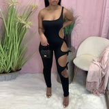 2021 Sleeveless One-Shoulder Hollow Out Backless Bandage Sexy Jumpsuit Summer Women Streetwear Y2K Party Club