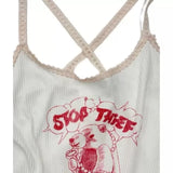 Tank top women lace shoulder strap camisole white print soft girl summer vest woman niche clothes Harajuku kawaii y2k bottom