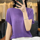 Woherb Line Of Clothing Worsted Short Sleeve Female Round Collar Loose Thin Bat Sleeve Vest Shirt Hollow Out Outside The Hair-Outfit