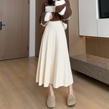 Thick Knitted Skirt For Women In Winter Thick, Medium And Long Style, High Waist, Light Ripe A-Shaped Skirt, Wool Pleated Skirt, Long Skirt.-Outfit